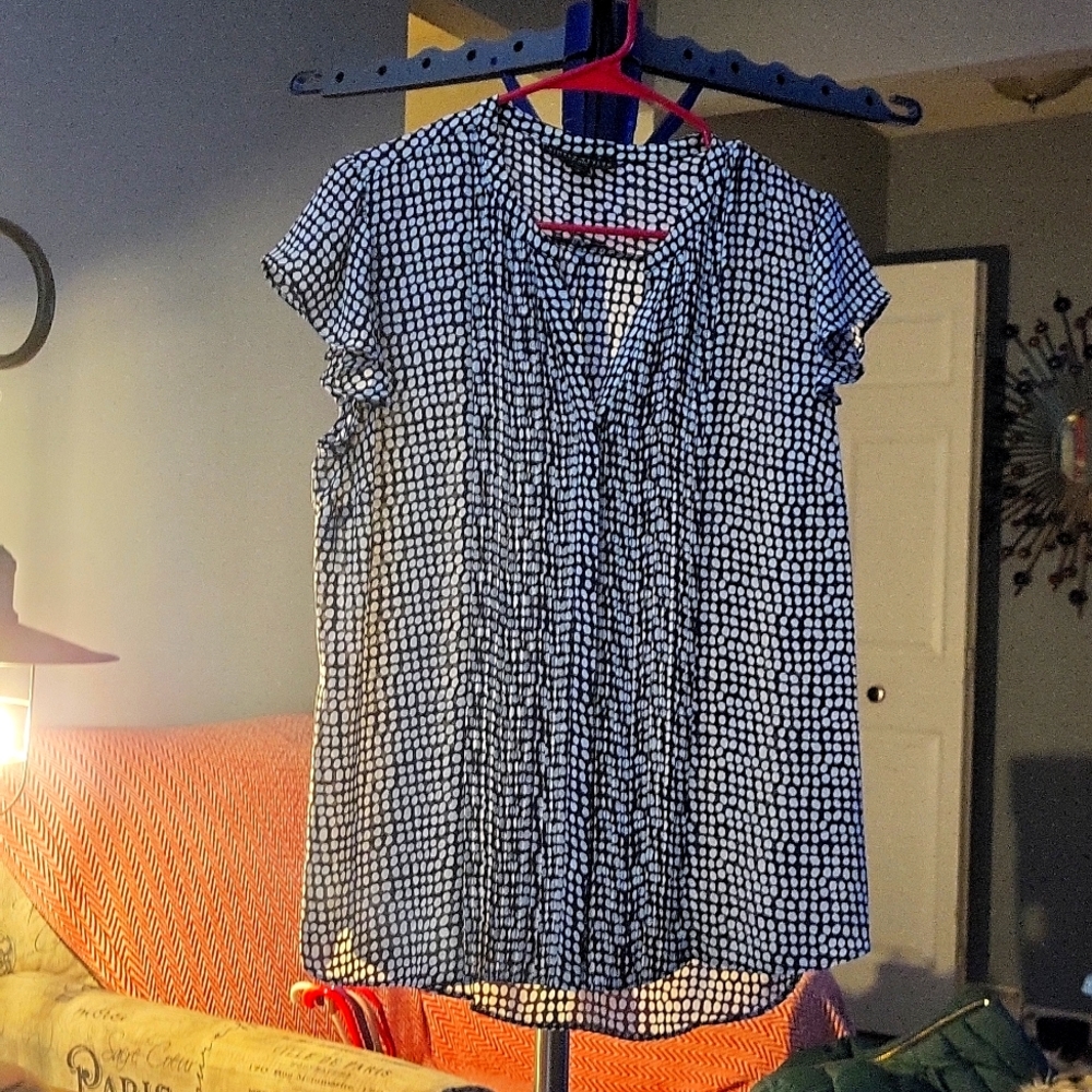 Navy and White Polka Dot Blouse